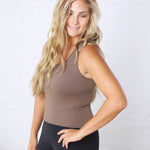 Maggie Seamless Ribbed Tank with Built in Bra -Truffle