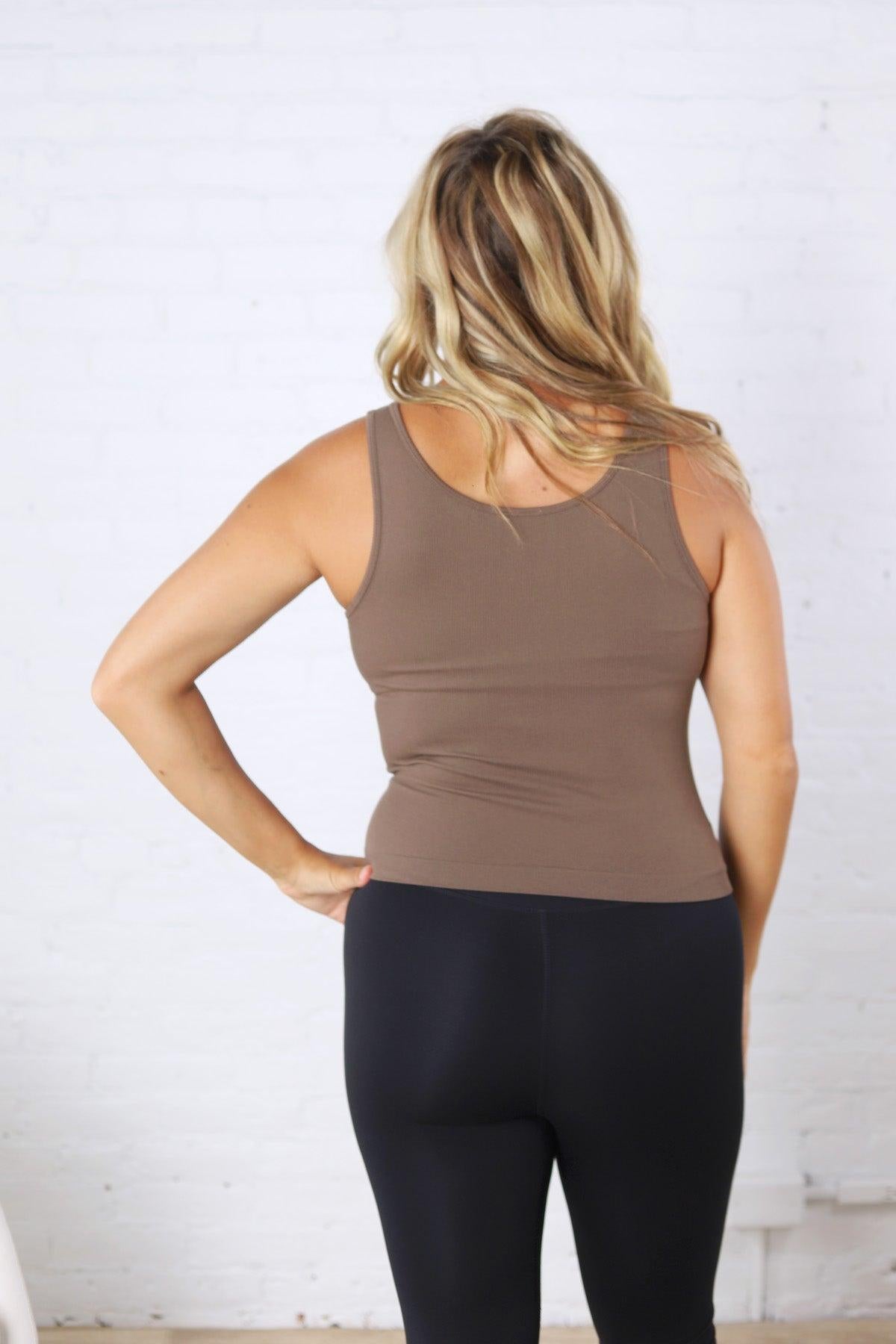 Maggie Seamless Ribbed Tank with Built in Bra -Truffle
