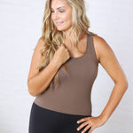 Maggie Seamless Ribbed Tank with Built in Bra -Truffle