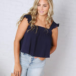 Maisy Ruffle Floral Print Tank Top - Navy FINAL SALE