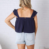 Maisy Ruffle Floral Print Tank Top - Navy FINAL SALE