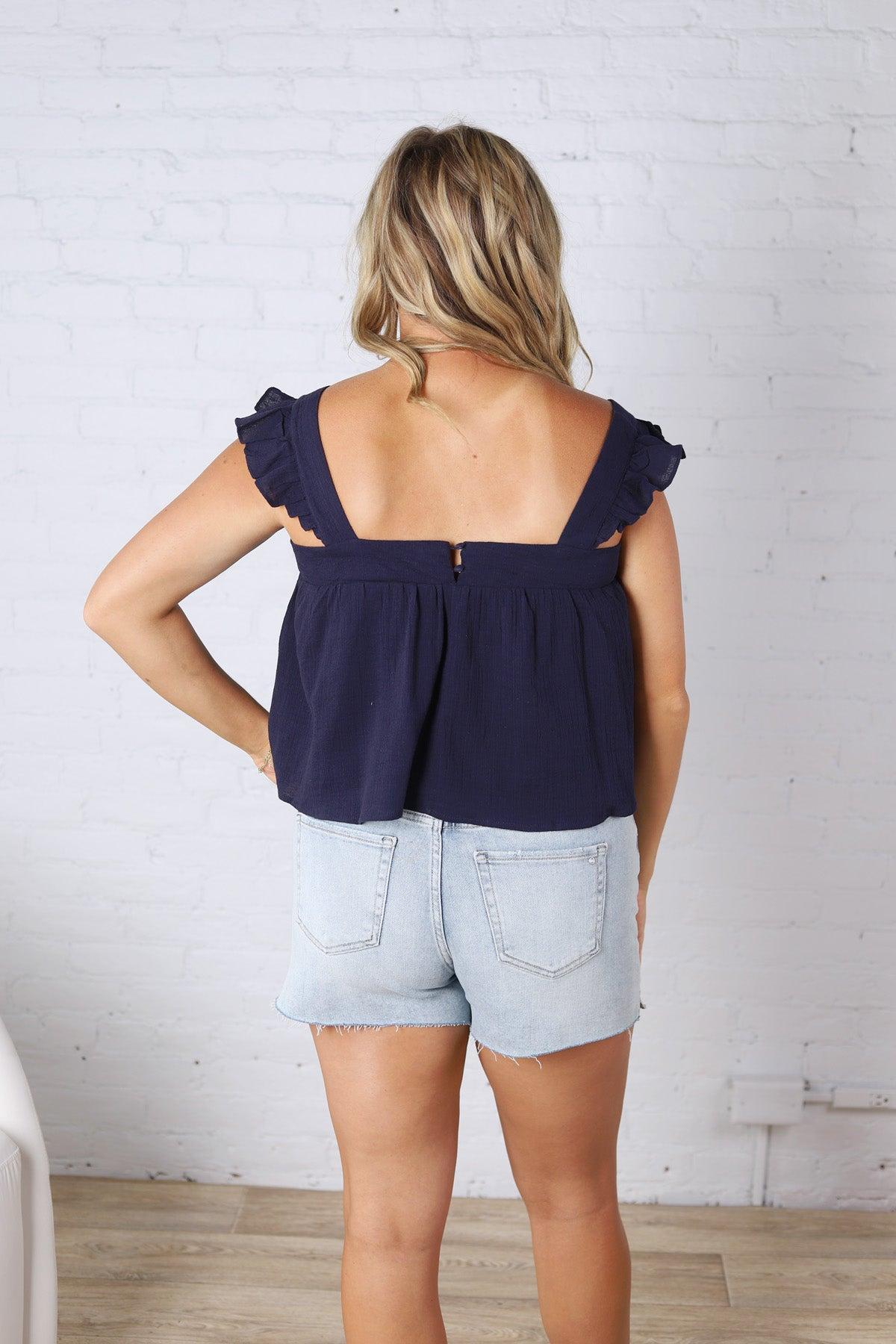 Maisy Ruffle Floral Print Tank Top - Navy FINAL SALE