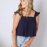 Maisy Ruffle Floral Print Tank Top - Navy FINAL SALE