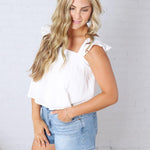 Maisy Ruffle Floral Print Tank Top - White FINAL SALE