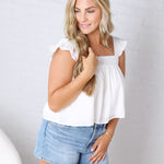 Maisy Ruffle Floral Print Tank Top - White FINAL SALE