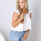 Maisy Ruffle Floral Print Tank Top - White FINAL SALE