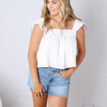 Maisy Ruffle Floral Print Tank Top - White FINAL SALE