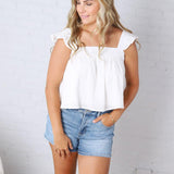 Maisy Ruffle Floral Print Tank Top - White FINAL SALE