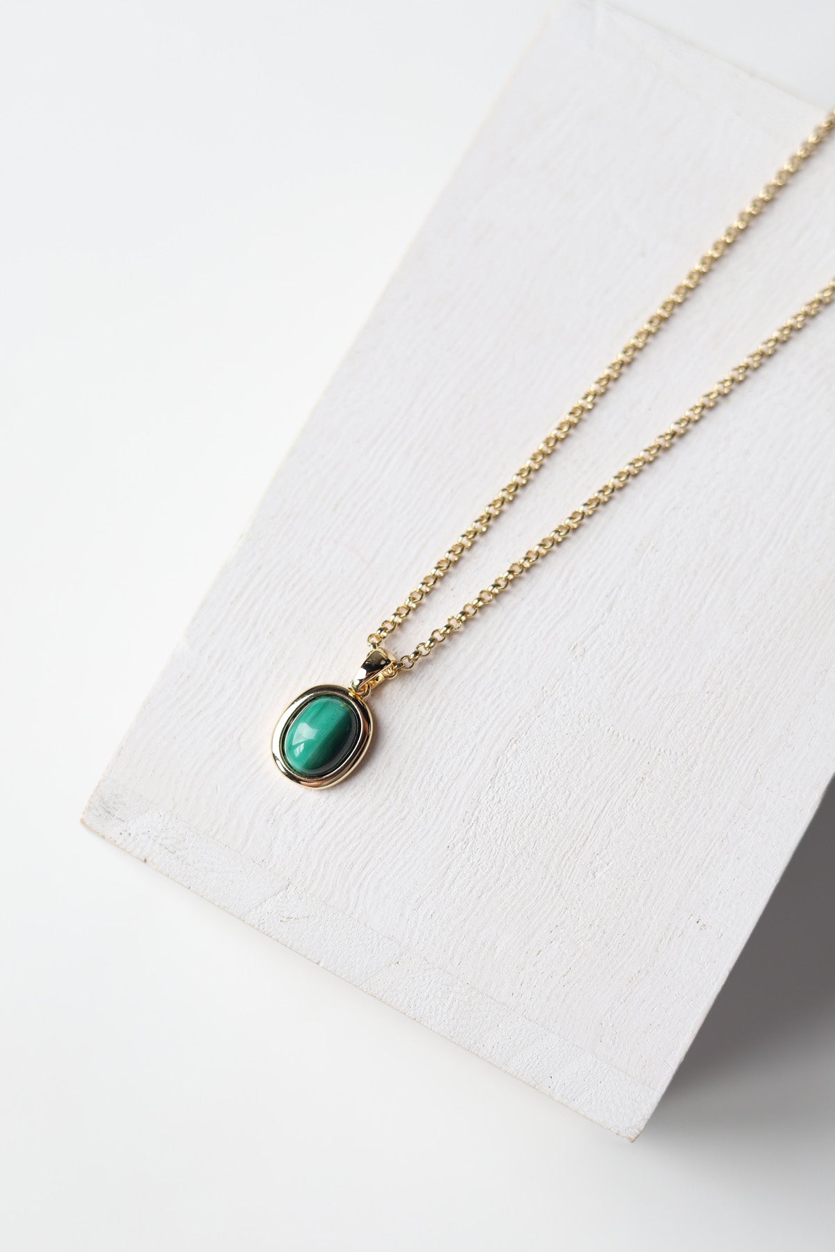 Malachite Oval Charm Necklace - Gold - Baubles + Bobbies