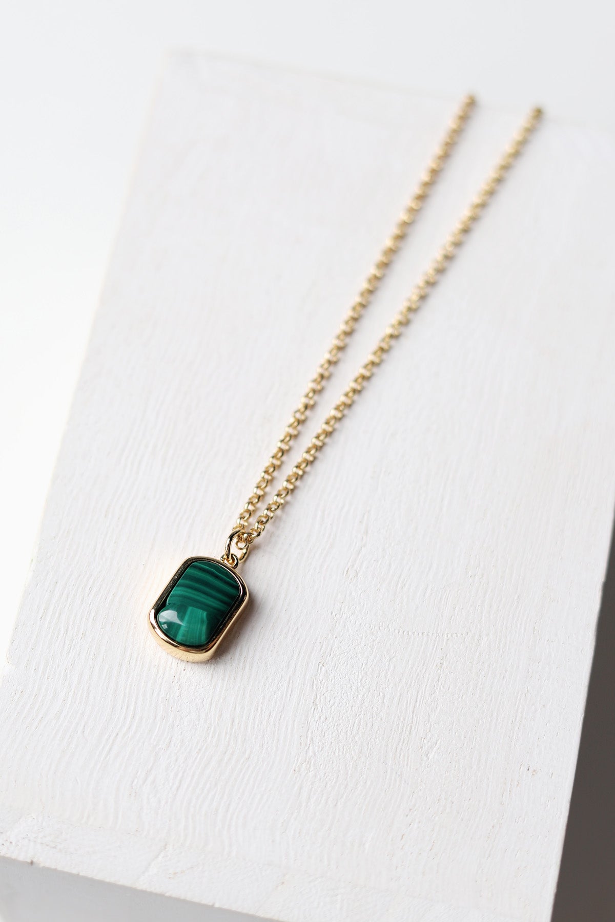 Malachite Rectangle Charm Necklace - Gold - Baubles + Bobbies