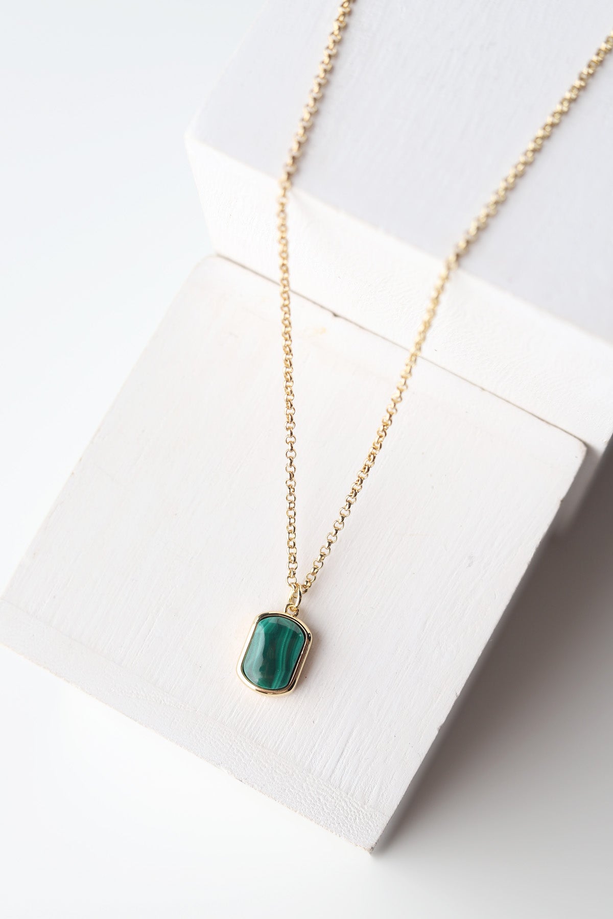 Malachite Rectangle Charm Necklace - Gold - Baubles + Bobbies