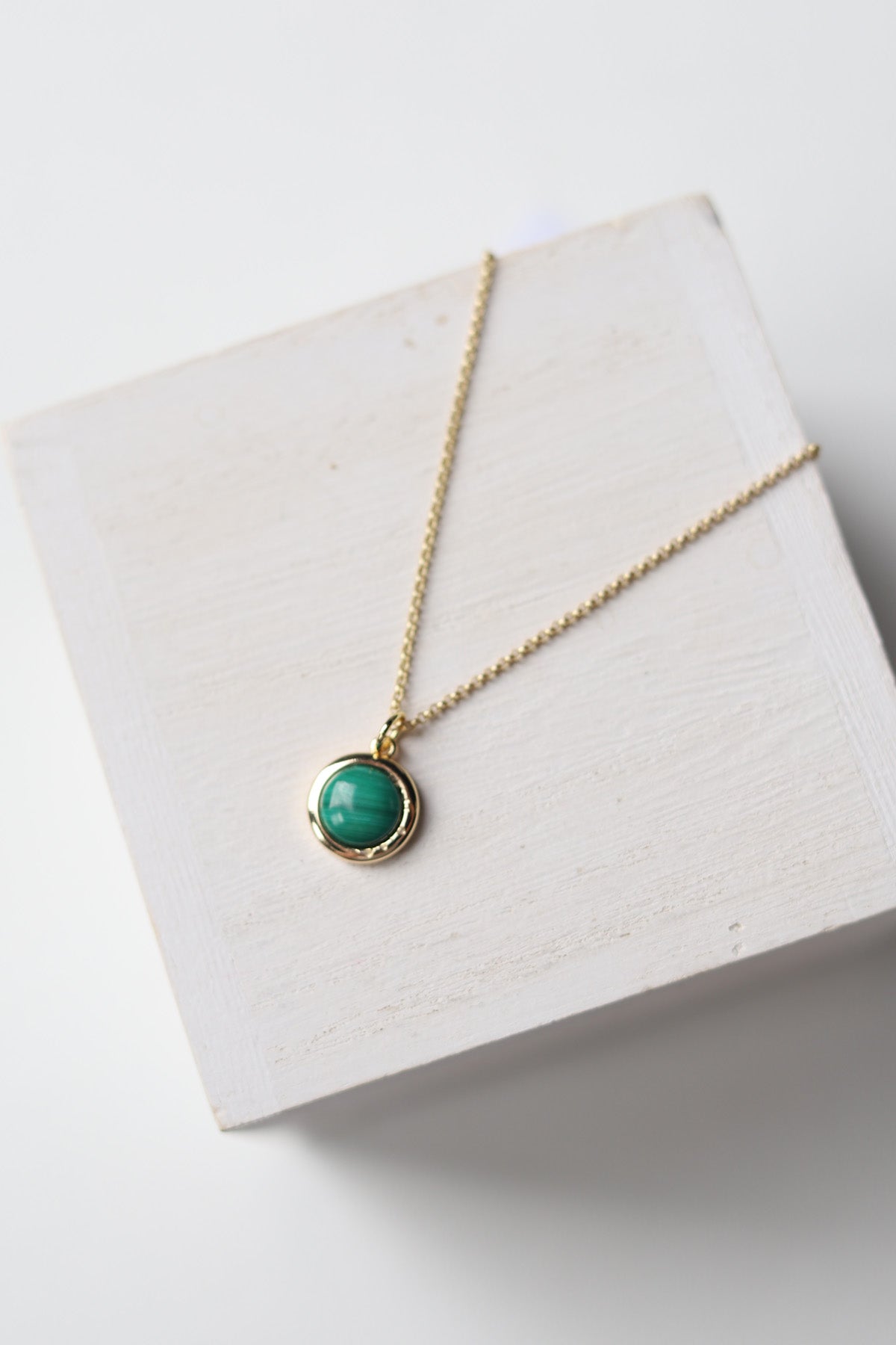 Malachite Round Charm Necklace - Gold - Baubles + Bobbies