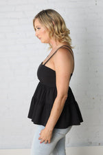 Malia Babydoll Spaghetti Strap Ruffle Tier Blouse - Black - Final Sale