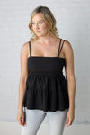 Malia Babydoll Spaghetti Strap Ruffle Tier Blouse - Black - Final Sale