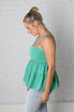 Malia Babydoll Spaghetti Strap Ruffle Tier Blouse - Kelly Green - Final Sale