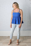 Malia Babydoll Spaghetti Strap Ruffle Tier Blouse - Royal - Final Sale
