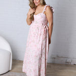 Maliah Floral Waist Tie Side Slit Maxi Dress - FINAL SALE