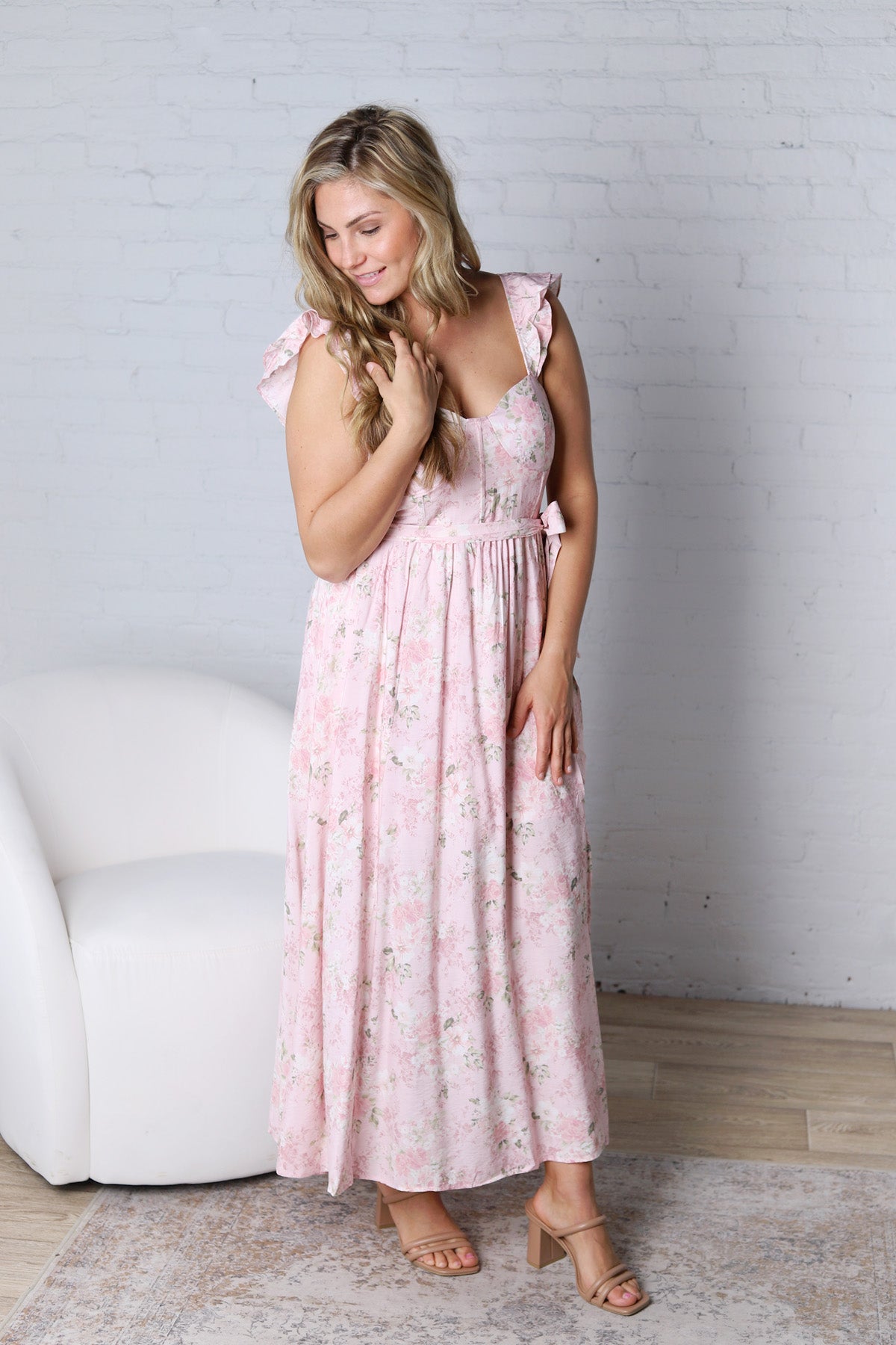 Maliah Floral Waist Tie Side Slit Maxi Dress - FINAL SALE