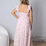 Maliah Floral Waist Tie Side Slit Maxi Dress - FINAL SALE