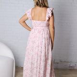 Maliah Floral Waist Tie Side Slit Maxi Dress - FINAL SALE