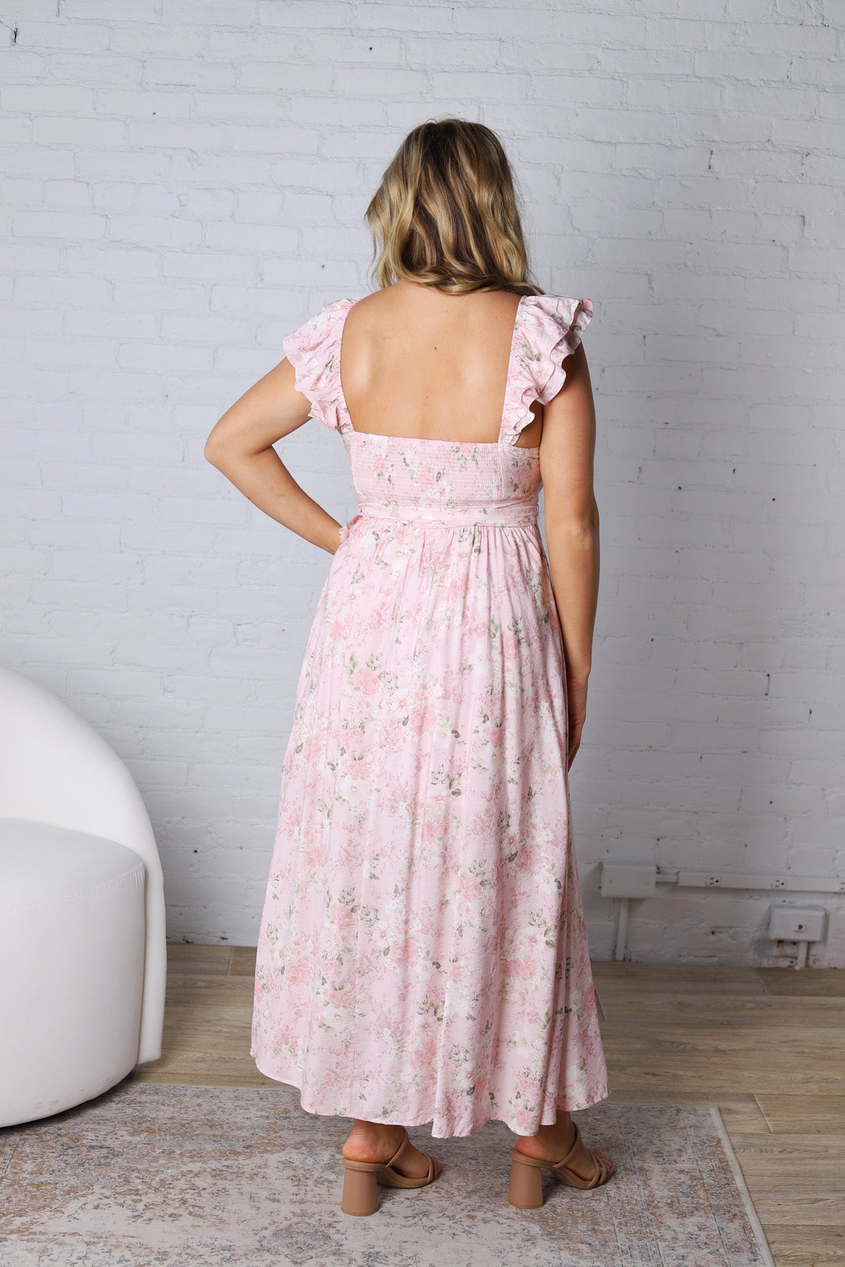 Maliah Floral Waist Tie Side Slit Maxi Dress - FINAL SALE
