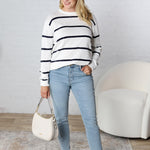 Marella Striped Lightweight Sweater Top - Off White/Navy