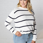 Marella Striped Lightweight Sweater Top - Off White/Navy