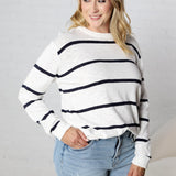 Marella Striped Lightweight Sweater Top - Off White/Navy