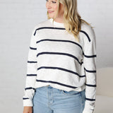 Marella Striped Lightweight Sweater Top - Off White/Navy