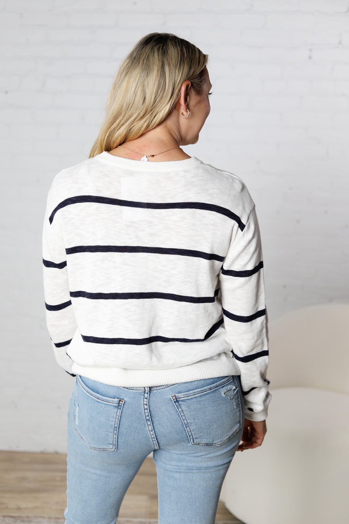 Marella Striped Lightweight Sweater Top - Off White/Navy