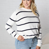 Marella Striped Lightweight Sweater Top - Off White/Navy - FINAL SALE