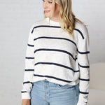 Marella Striped Lightweight Sweater Top - Off White/Navy - FINAL SALE