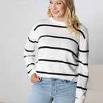 Marella Striped Lightweight Sweater Top - Off White/Navy