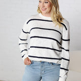 Marella Striped Lightweight Sweater Top - Off White/Navy