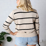 Marella Striped Lightweight Sweater Top - Taupe/Black