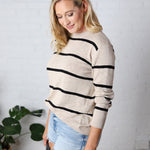 Marella Striped Lightweight Sweater Top - Taupe/Black