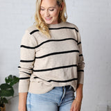 Marella Striped Lightweight Sweater Top - Taupe/Black