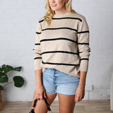 Marella Striped Lightweight Sweater Top - Taupe/Black