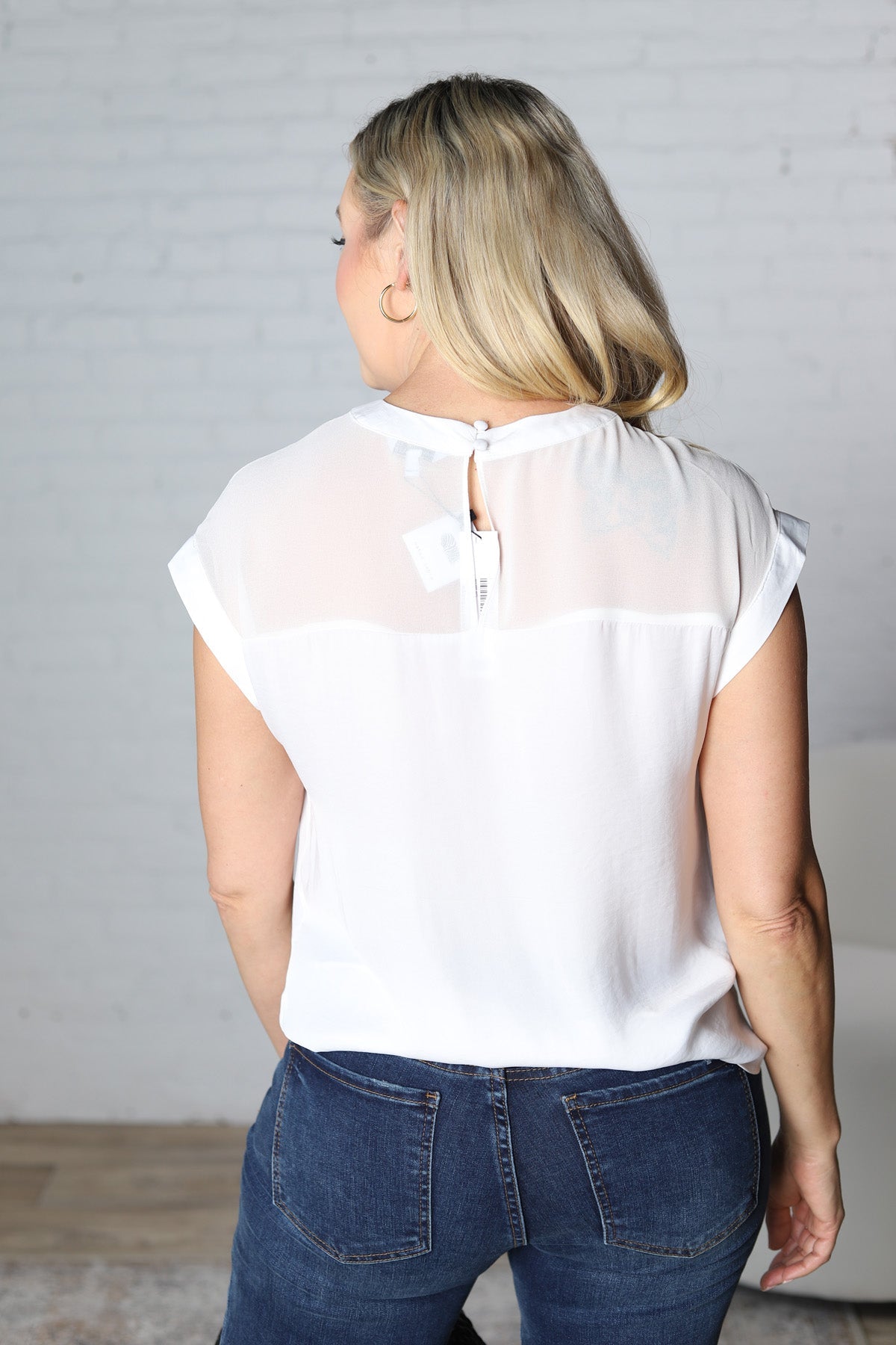 Margot Sheer Yoke Contrast Blouse - Off White