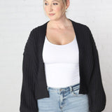 Mari Ribbed Balloon Sleeve Cardigan - Black - FINAL SALE