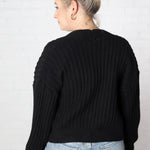 Mari Ribbed Balloon Sleeve Cardigan - Black - FINAL SALE