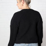 Mari Ribbed Balloon Sleeve Cardigan - Black - FINAL SALE