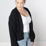 Mari Ribbed Balloon Sleeve Cardigan - Black - FINAL SALE