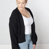 Mari Ribbed Balloon Sleeve Cardigan - Black - FINAL SALE