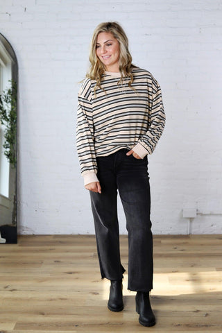 Marietta Oversized French Terry Striped Sweatshirt – Beige