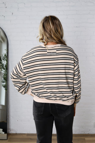 Marietta Oversized French Terry Striped Sweatshirt – Beige