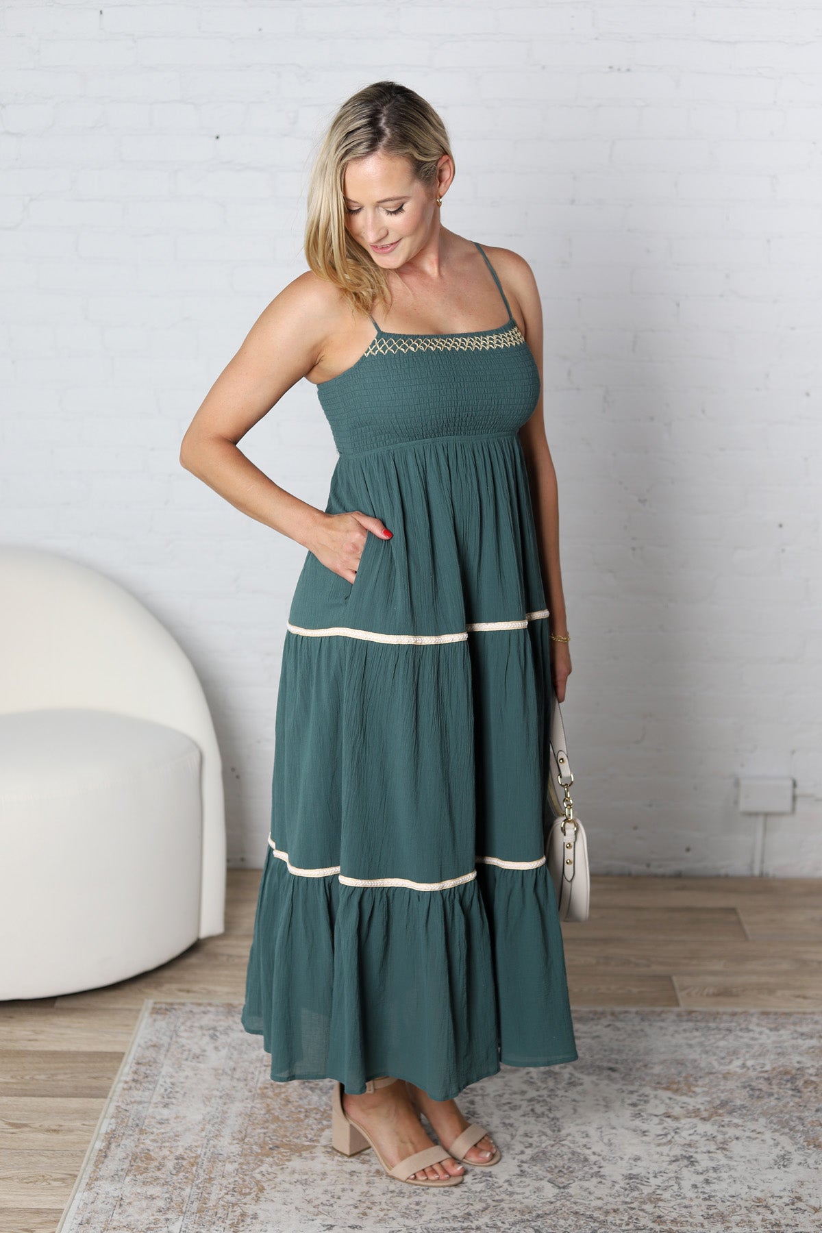 Maris Smocked Maxi Dress - Teal