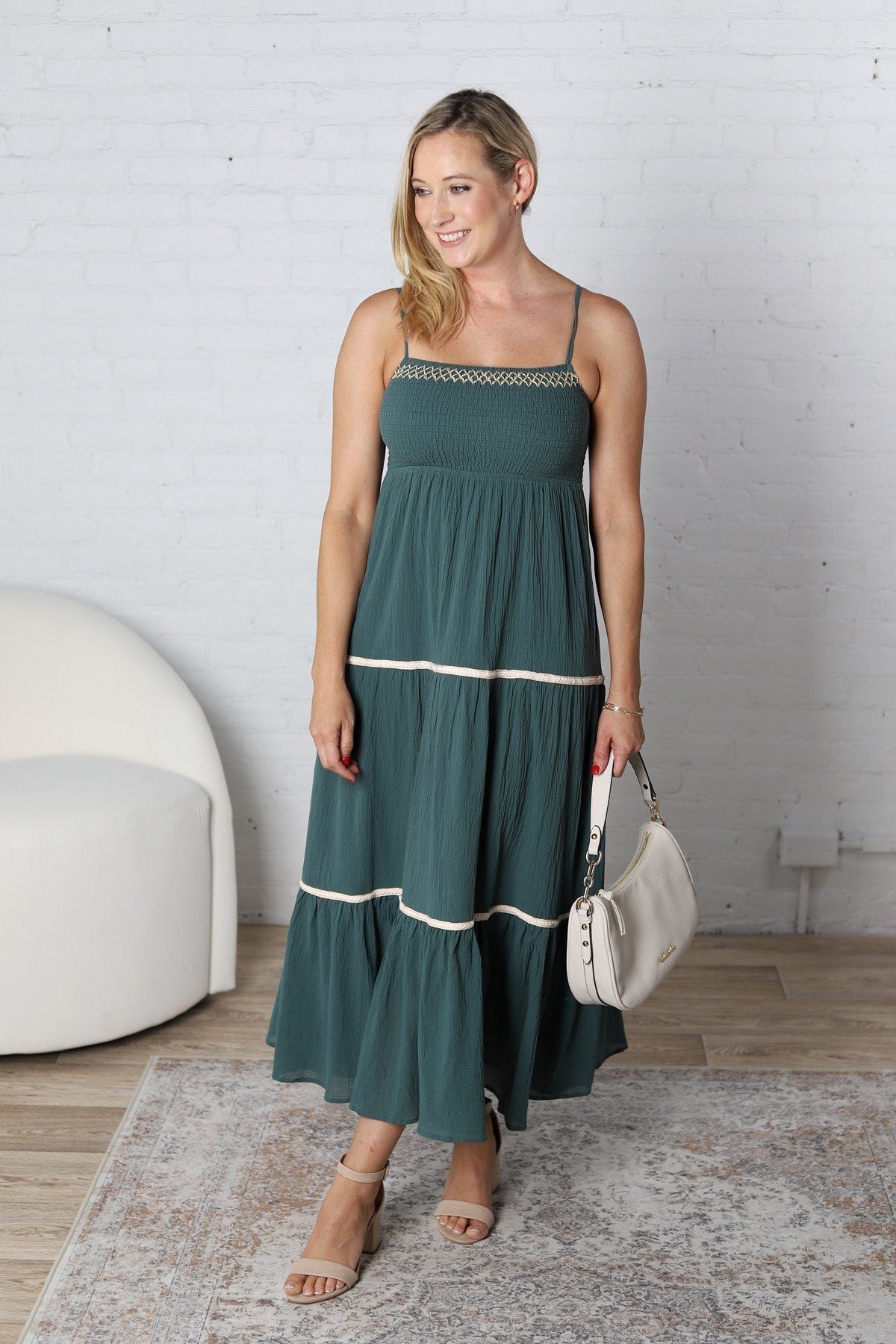 Maris Smocked Maxi Dress - Teal - FINAL SALE