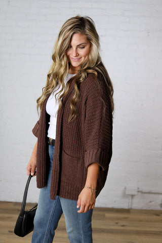 Marlow Chunky Knit Hooded Cardigan - Chocolate
