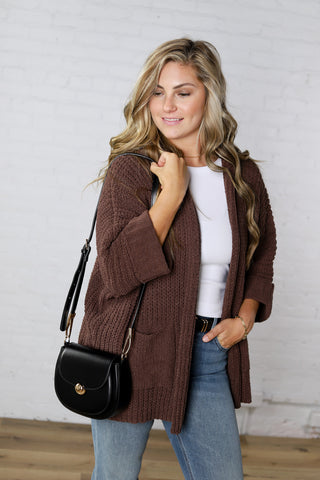 Marlow Chunky Knit Hooded Cardigan - Chocolate